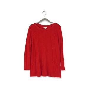 J. Jill Red Long Shelve Cotton Modal Blend Top